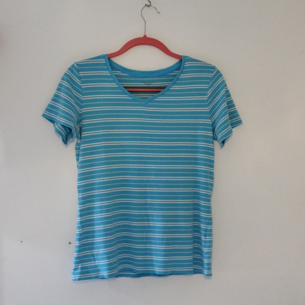 Striped V Neck Tee Size M